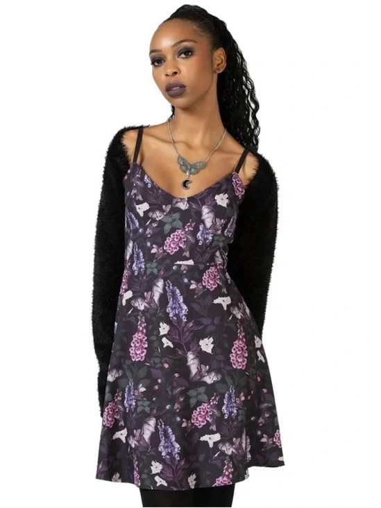 Killstar Purple & Black Floral Forbidden Petals Mini Dress | Size Large - Picture 1 of 8